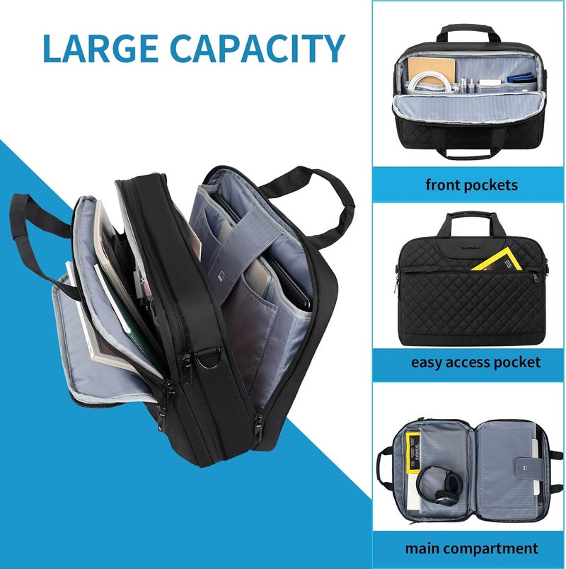 EMPSIGN 17.3 Inch Laptop Bag, Large Capacity Expandable Travel Briefcase for Women & Men Business Office, Water-Repellent Laptop Case Computer Bag with RFID Pockets, Black - Image 4